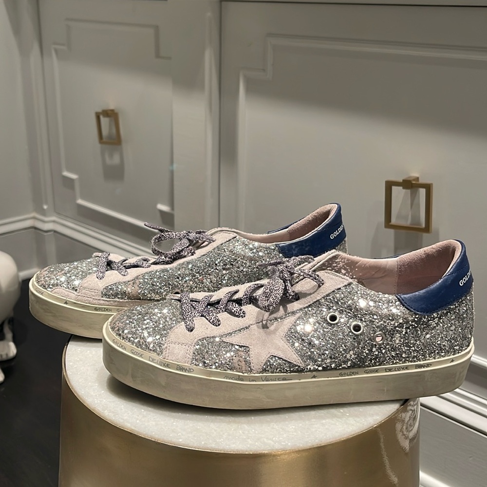 Sparkly Golden Goose silver high star sneaker s42